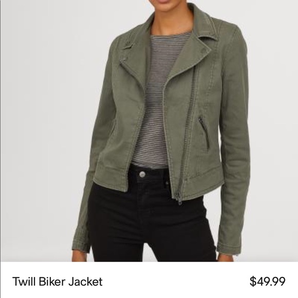 H&M Jackets & Blazers - Army green twill biker jacket